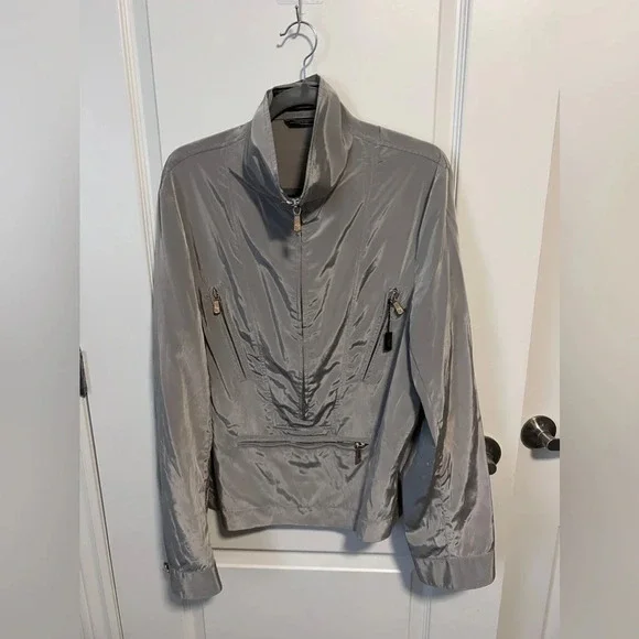 Vintage | Versace  Double Zipper Silver Half-Zip Jacket | Size L (approx) - Picture 3 of 10